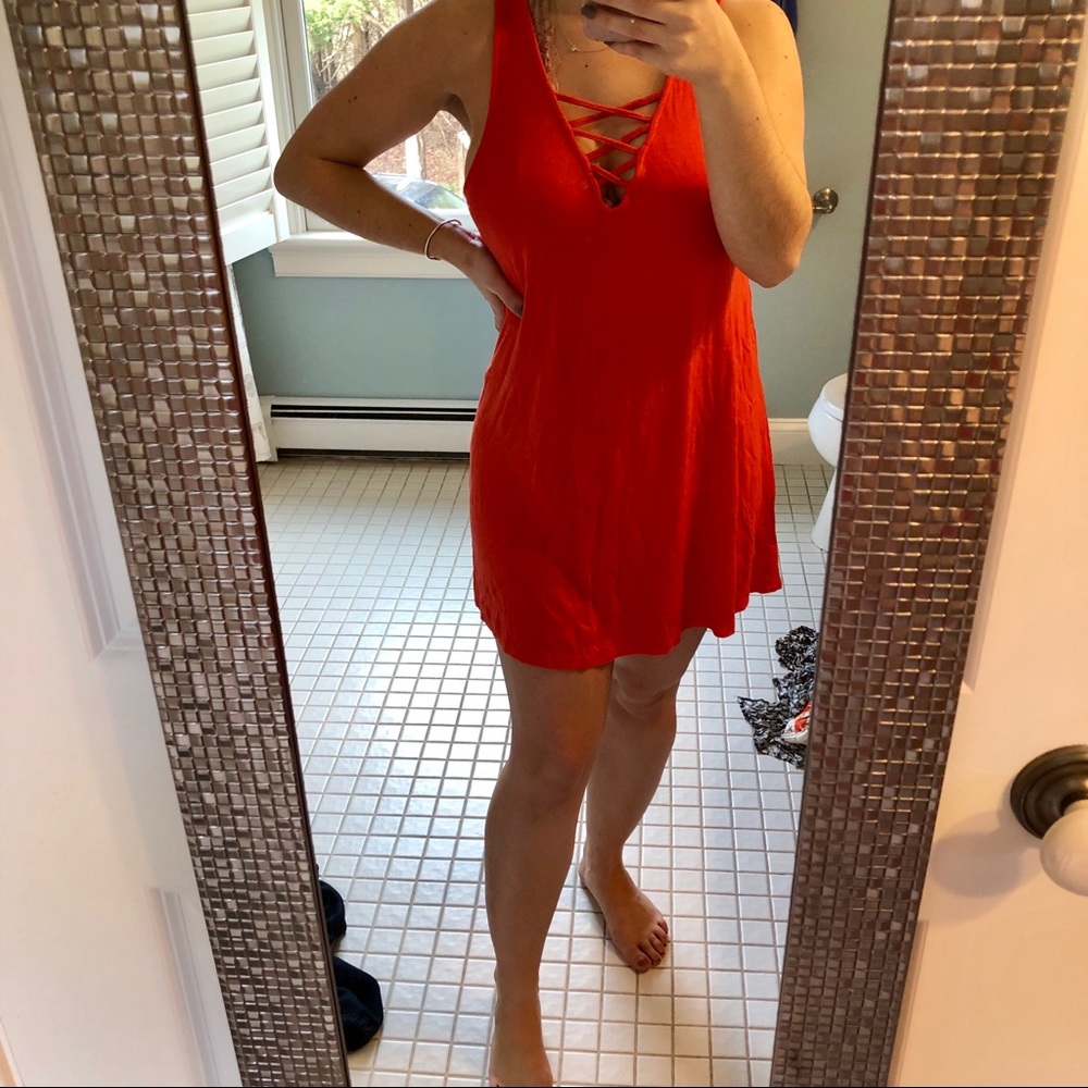 Coral Tank Lace up Dress